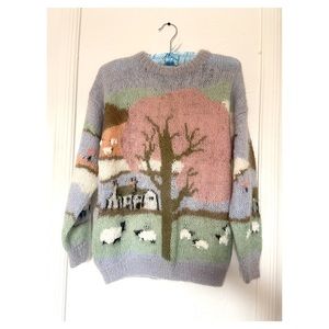 Vintage Mohair Sweater sheep farmhouse hand knit